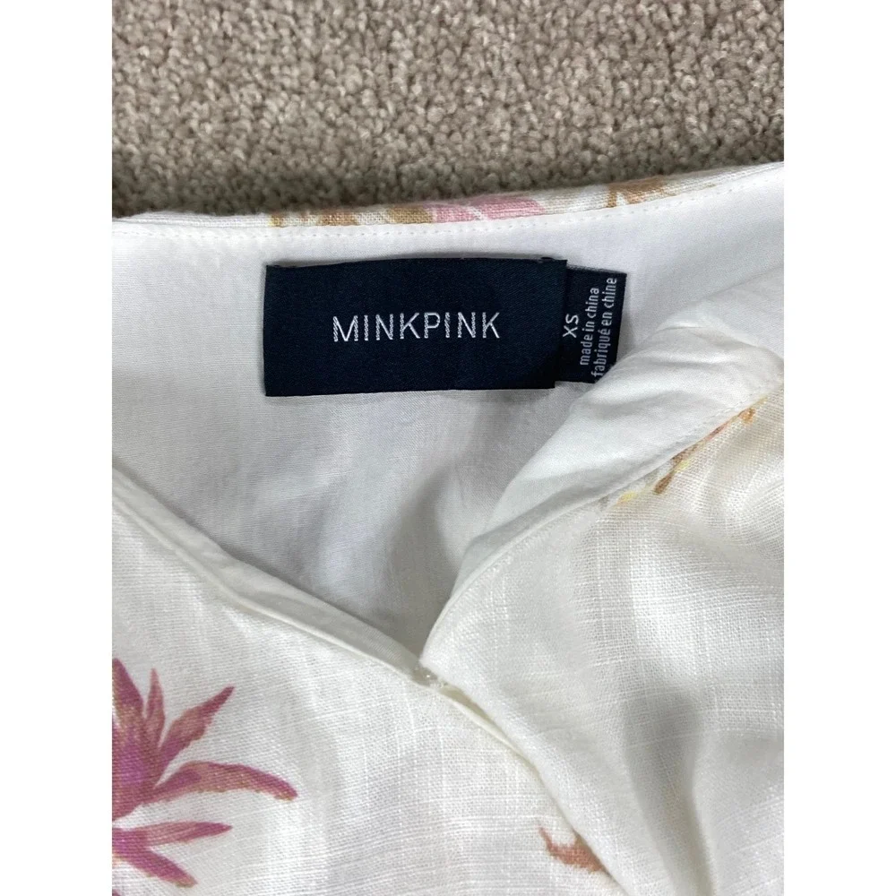 Minkpink Floral Draped Babydoll Mini Dress Womens XS White Summer Coquette Chic